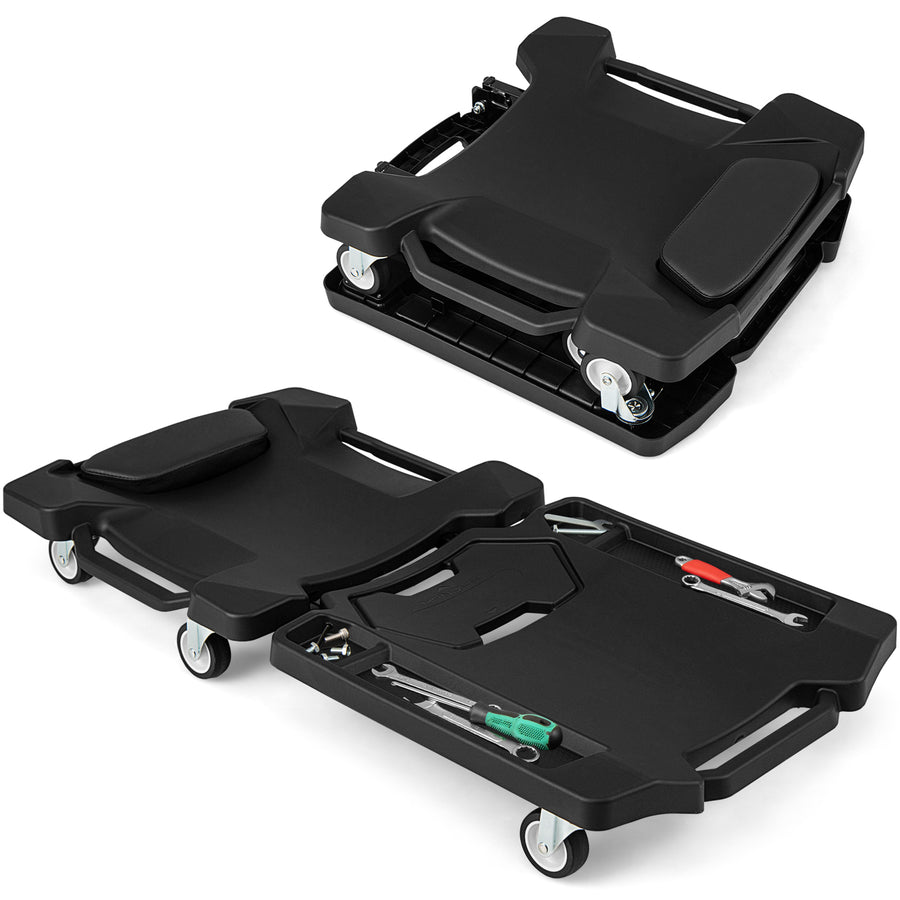 43 Inches Foldable Mechanic Creeper with Padded Headrest and Tool Trays-Black