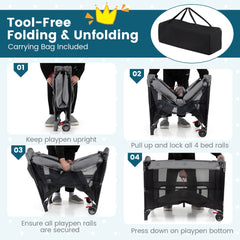 Foldable Pack and Play, instructions for folding and unfolding the baby playpen and playards