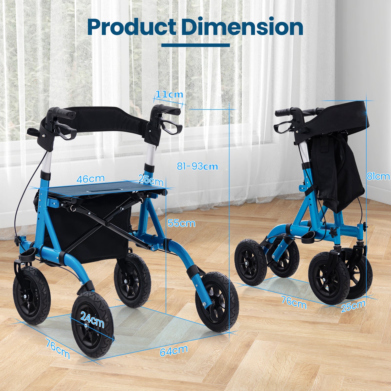 Foldable Rolling Walker with Seat-Blue