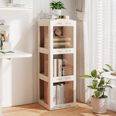 Foldable Rotating Bookshelf 3-Tier Revolving Bookshelf Tower-White