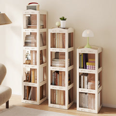 Foldable Rotating Bookshelf 3-Tier Revolving Bookshelf Tower-White