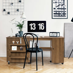 Large Foldable Sewing Table with Lockable Casters-Natural