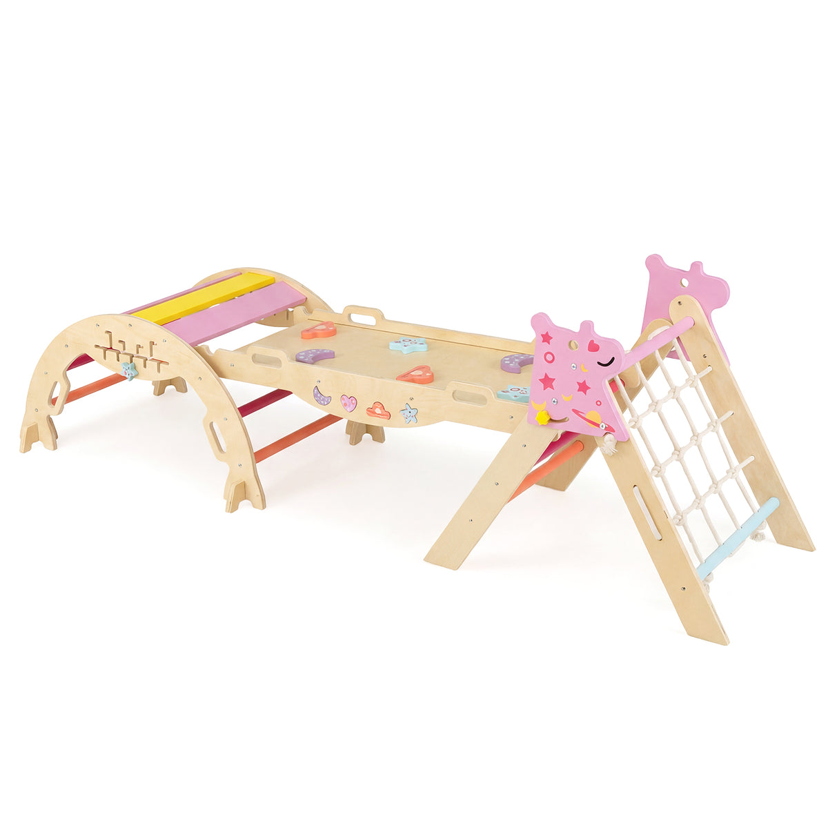 3-Piece Foldable Toddler Climbing Toys with Climber Rope and Maze Game-Macaron