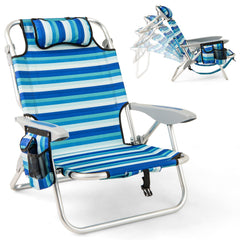 Folding Beach Chair for Adults Lightweight Aluminum Frame with 4-Position Backrest-1 Pack