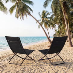 Folding Beach Chairs Set of 2 with Padded Backs and Seats for Adults-Black