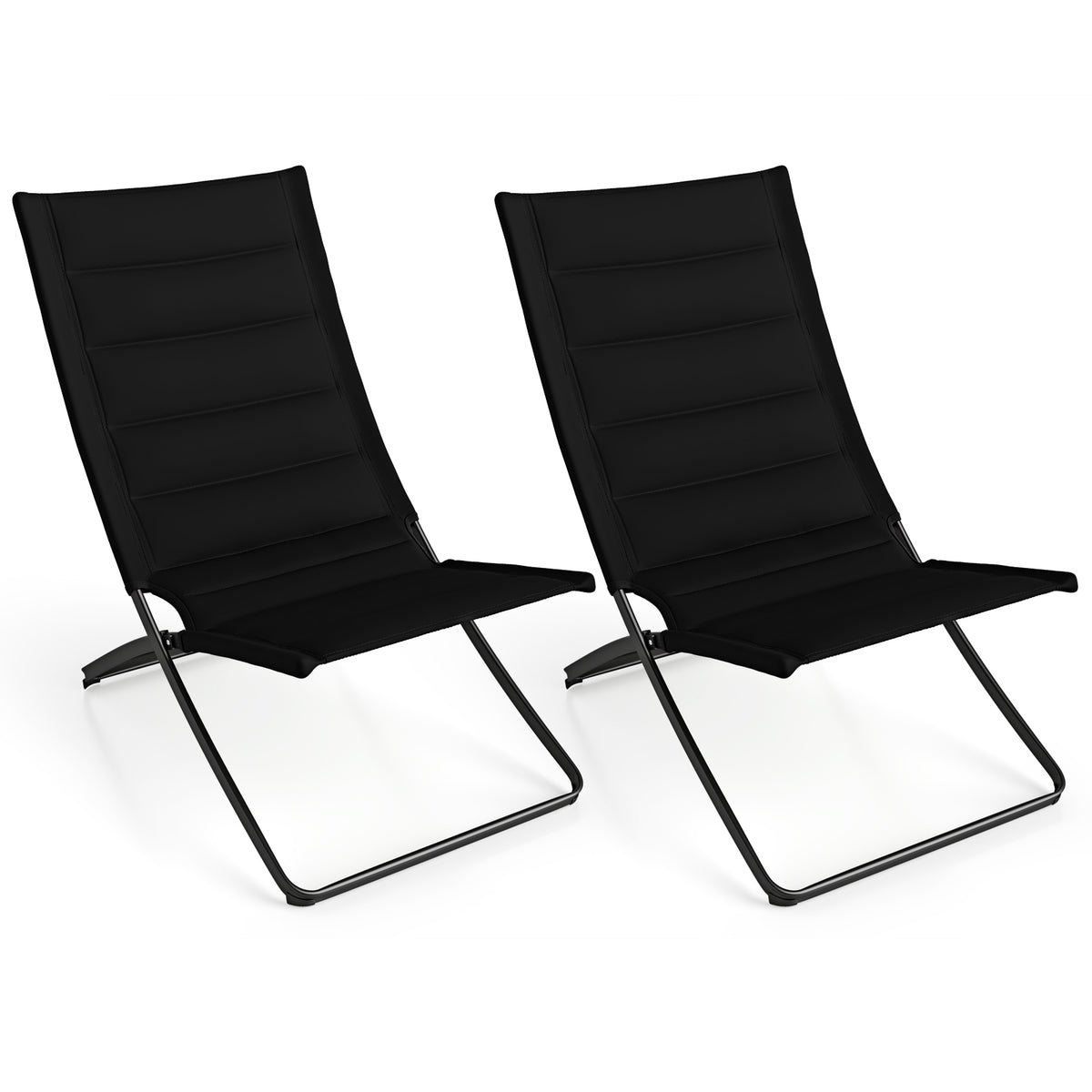 Folding Beach Chairs Set of 2 with Padded Backs and Seats for Adults-Black