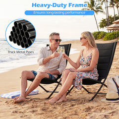 Folding Beach Chairs Set of 2 with Padded Backs and Seats for Adults-Black