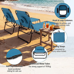 Folding Beach Sun Lounger Adjustable Face Down Tanning Chair with Face Hole and Removable Pillows-Blue