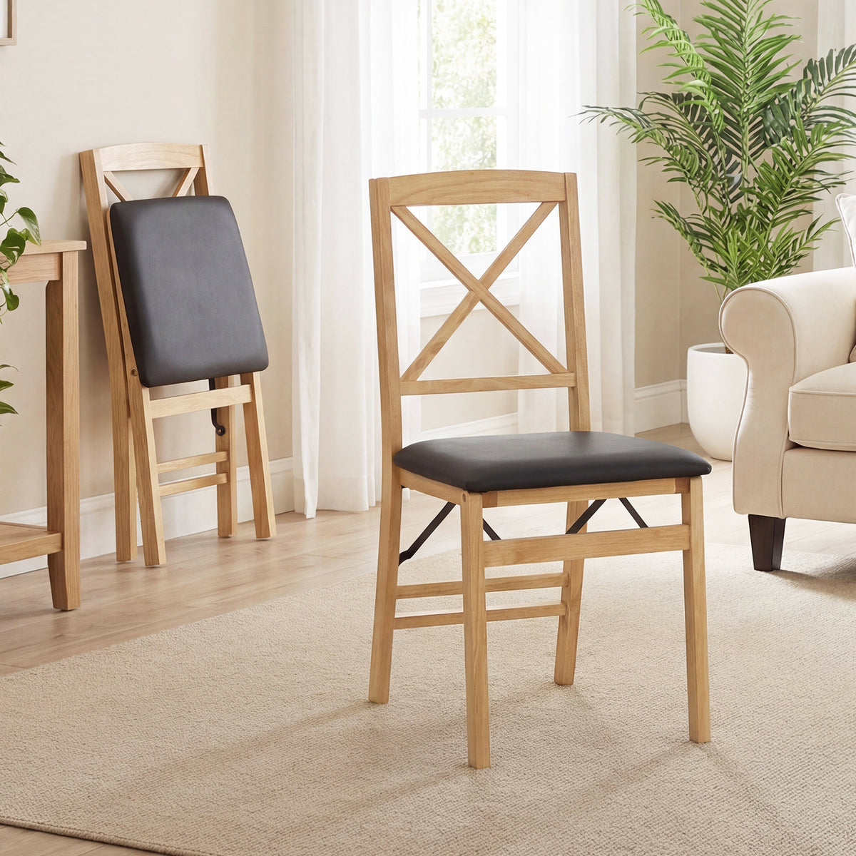 Folding Dining Chairs Set of 2 Kitchen Side Chairs with Padded Seat-Black
