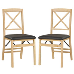Folding Dining Chairs Set of 2 Kitchen Side Chairs with Padded Seat-Black