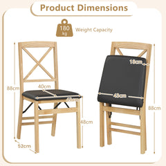 Folding Dining Chairs Set of 2 Kitchen Side Chairs with Padded Seat-Black