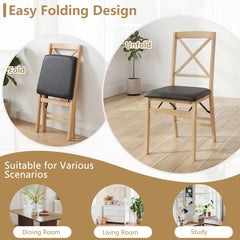 Folding Dining Chairs Set of 2 Kitchen Side Chairs with Padded Seat-Black