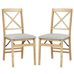 Folding Dining Chairs Set of 2 Kitchen Side Chairs with Padded Seat-Natural