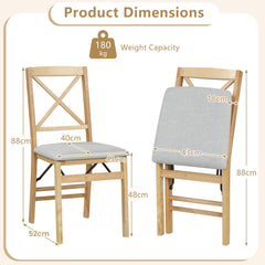 Folding Dining Chairs Set of 2 Kitchen Side Chairs with Padded Seat-Natural