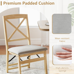 Folding Dining Chairs Set of 2 Kitchen Side Chairs with Padded Seat-Natural