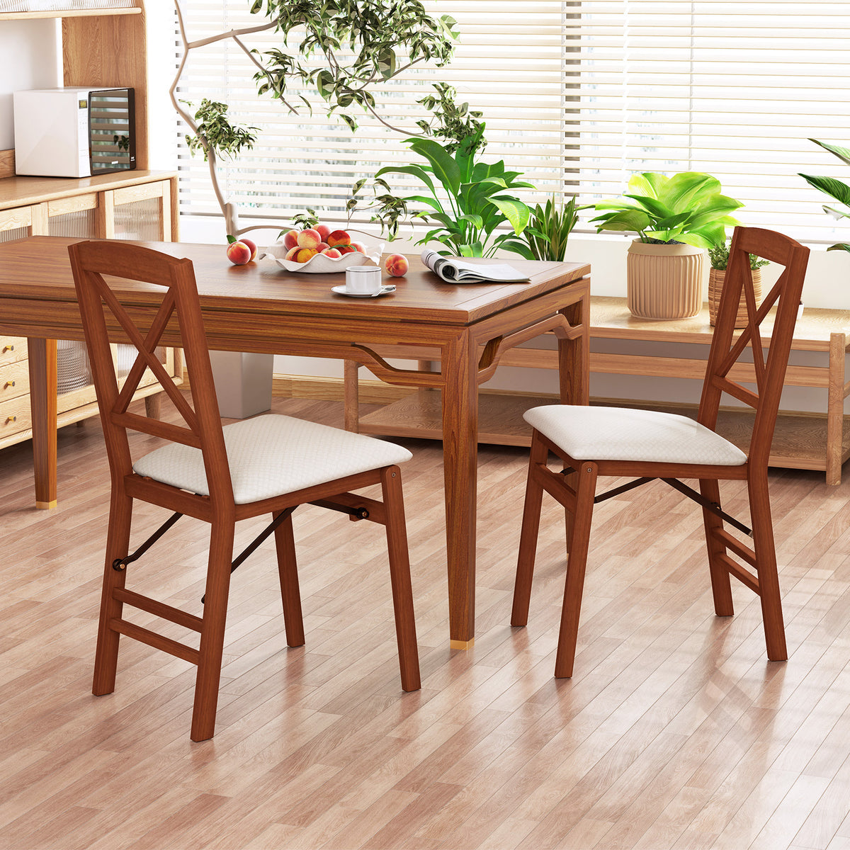 Folding Dining Chairs Set of 2 Kitchen Side Chairs with Padded Seat-Walnut