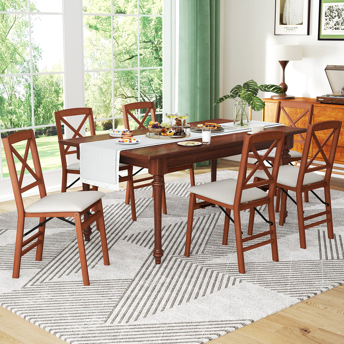 Folding Dining Chairs Set of 2 Kitchen Side Chairs with Padded Seat-Walnut