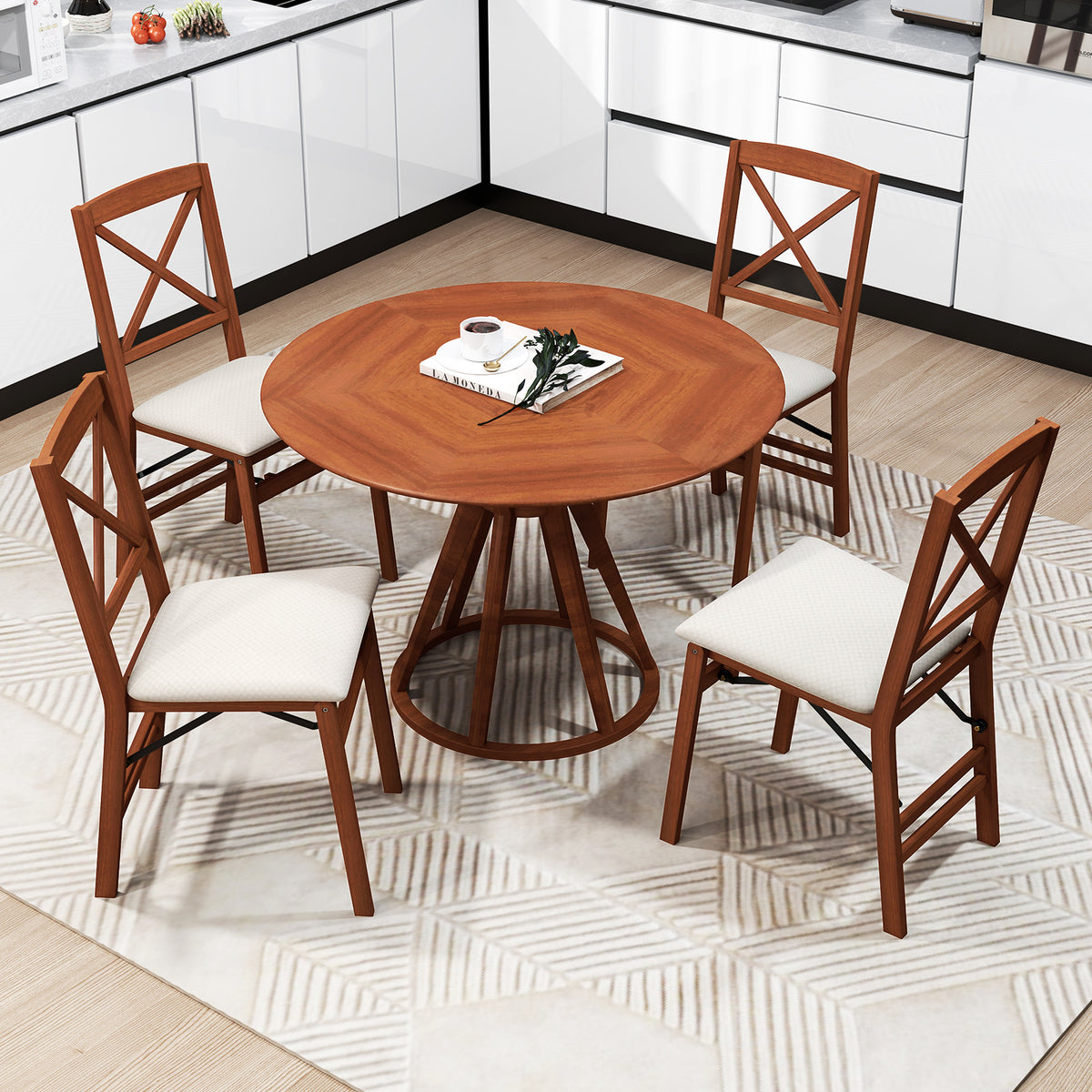 Folding Dining Chairs Set of 2 Kitchen Side Chairs with Padded Seat-Walnut