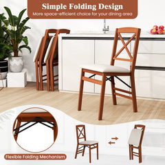 Folding Dining Chairs Set of 2 Kitchen Side Chairs with Padded Seat-Walnut