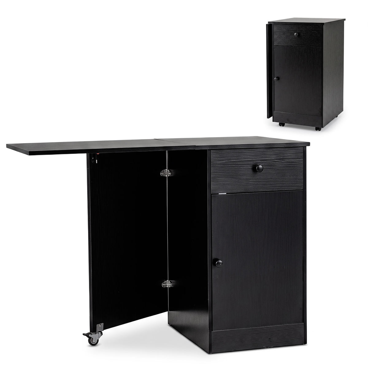 Folding Dining Table with Drawer & Storage Cabinet for Dining Room Living Room-Black