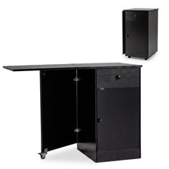 Folding Dining Table with Drawer & Storage Cabinet for Dining Room Living Room-Black