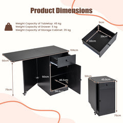 Folding Dining Table with Drawer & Storage Cabinet for Dining Room Living Room-Black
