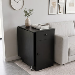 Folding Dining Table with Drawer & Storage Cabinet for Dining Room Living Room-Black