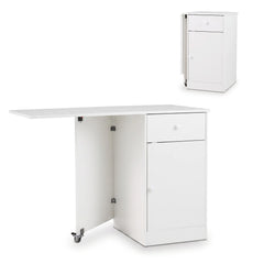 Folding Dining Table with Drawer & Storage Cabinet for Dining Room Living Room-White