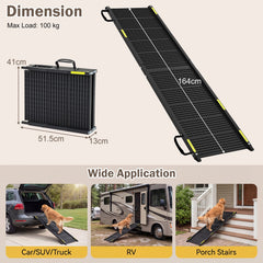 Folding Dog Ramp for Car 64.5"L x 16"W Portable Pet Ramp with Plastic Non-Slip Surface-Black