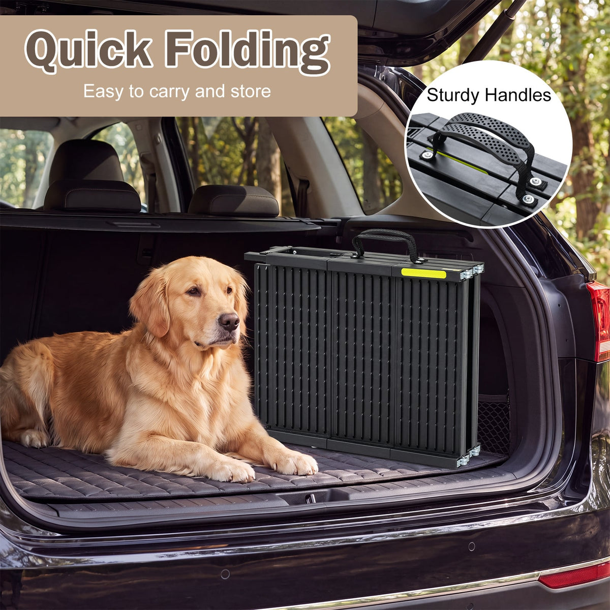 Folding Dog Ramp for Car 64.5"L x 16"W Portable Pet Ramp with Plastic Non-Slip Surface-Black