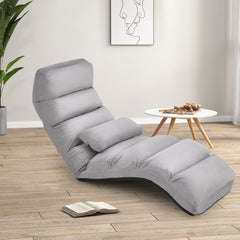 Folding Floor Lazy Sofa Chaise Lounge Sofa with Pillow-Grey