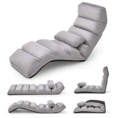 Folding Floor Lazy Sofa Chaise Lounge Sofa with Pillow-Grey
