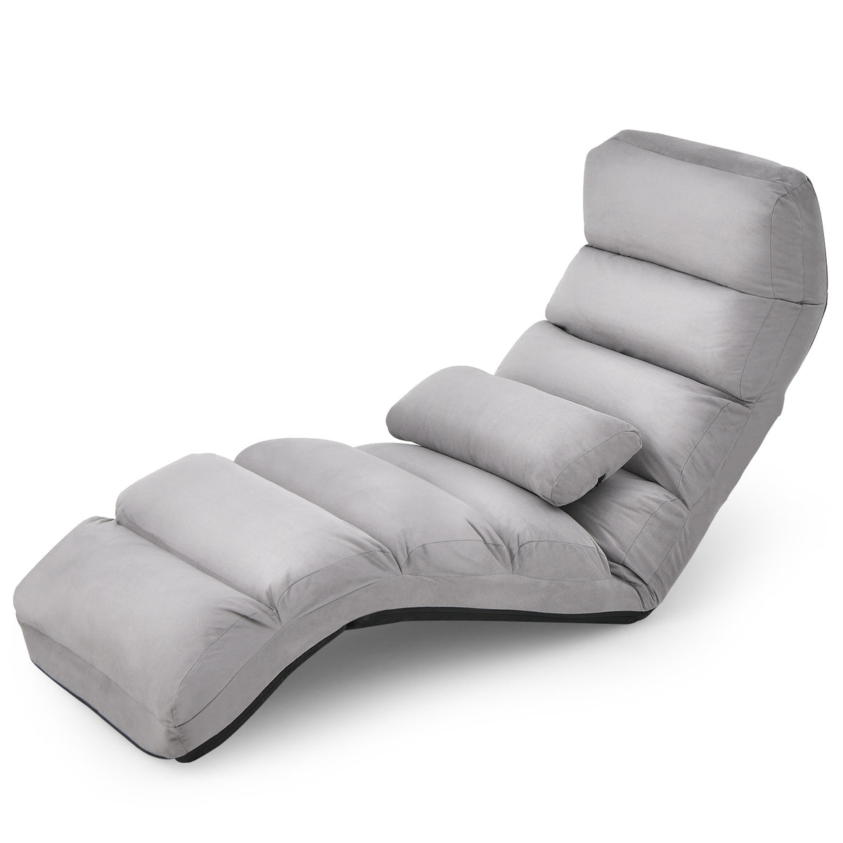Folding Floor Lazy Sofa Chaise Lounge Sofa with Pillow-Grey