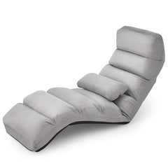 Folding Floor Lazy Sofa Chaise Lounge Sofa with Pillow-Grey