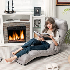 Folding Floor Lazy Sofa Chaise Lounge Sofa with Pillow-Grey