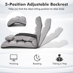 Folding Floor Lazy Sofa Chaise Lounge Sofa with Pillow-Grey