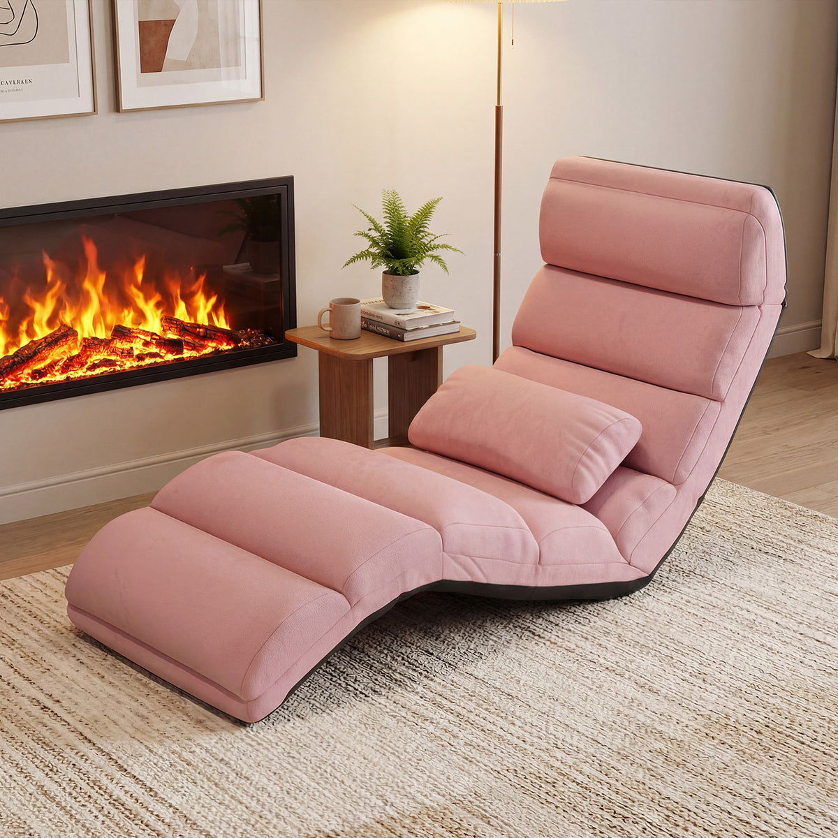 Folding Floor Lazy Sofa Chaise Lounge Sofa with Pillow-Pink