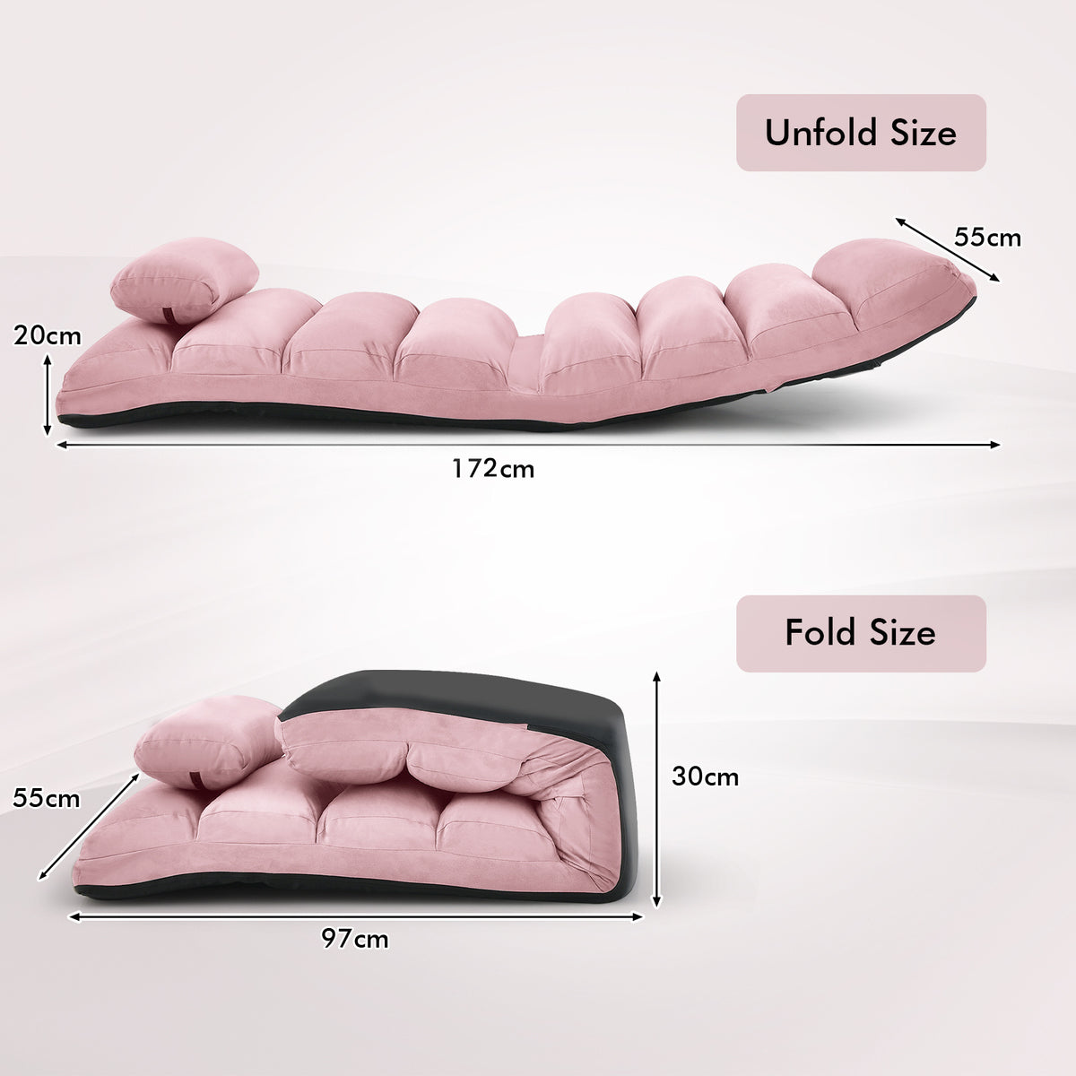 Folding Floor Lazy Sofa Chaise Lounge Sofa with Pillow-Pink