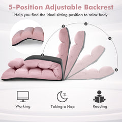 Folding Floor Lazy Sofa Chaise Lounge Sofa with Pillow-Pink