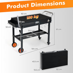 Folding Grill Cart with Heat-Resistant Mat and Lockable Wheels