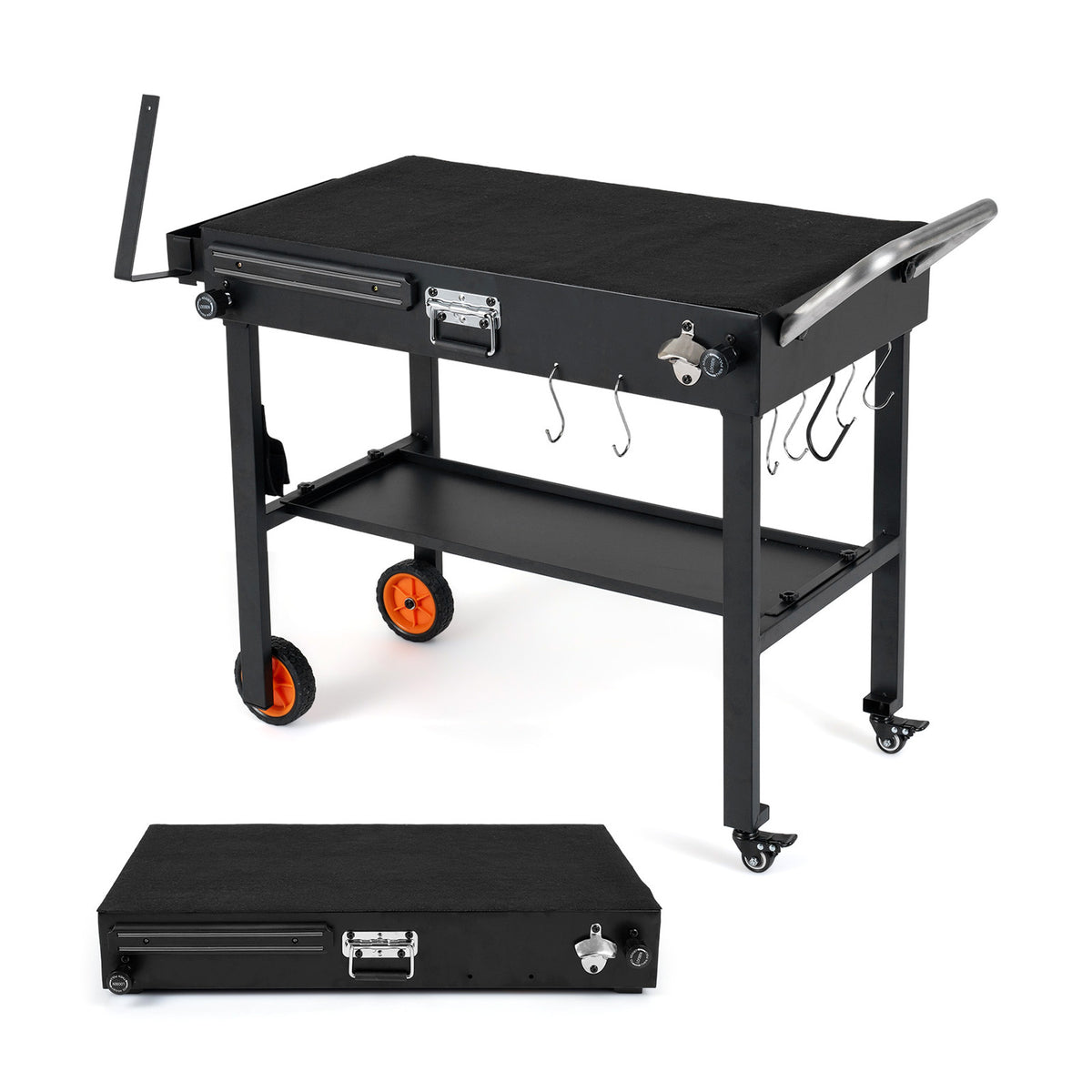 Folding Grill Cart with Heat-Resistant Mat and Lockable Wheels
