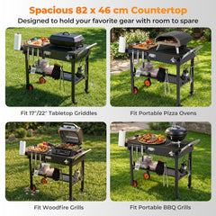 Folding Grill Cart with Heat-Resistant Mat and Lockable Wheels