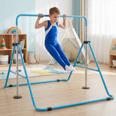 Folding Gymnastics Bar for Kids Height Adjustable Horizontal Kip Training Bar-Blue