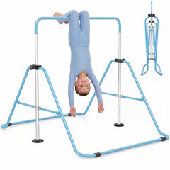 Folding Gymnastics Bar for Kids Height Adjustable Horizontal Kip Training Bar-Blue