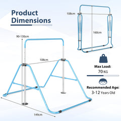 Folding Gymnastics Bar for Kids Height Adjustable Horizontal Kip Training Bar-Blue