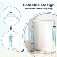 Folding Gymnastics Bar for Kids Height Adjustable Horizontal Kip Training Bar-Blue