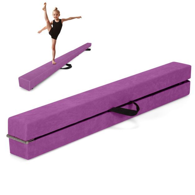 Purple gymnastic beam folded and closed with handles