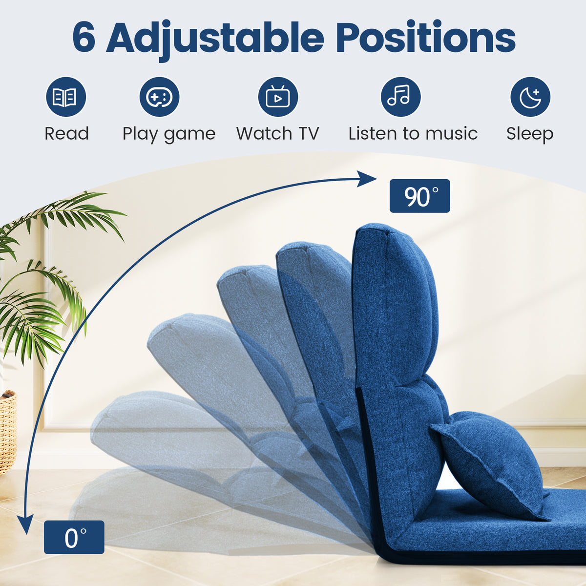 Folding Lazy Floor Sofa Bed with Pillow-Navy