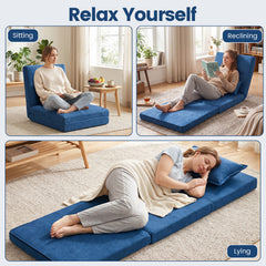 Folding Lazy Floor Sofa Bed with Pillow-Navy