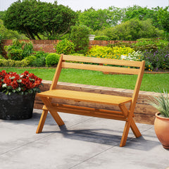 Folding Outdoor Bench for 2 People with Slanted Backrest Slatted Seat